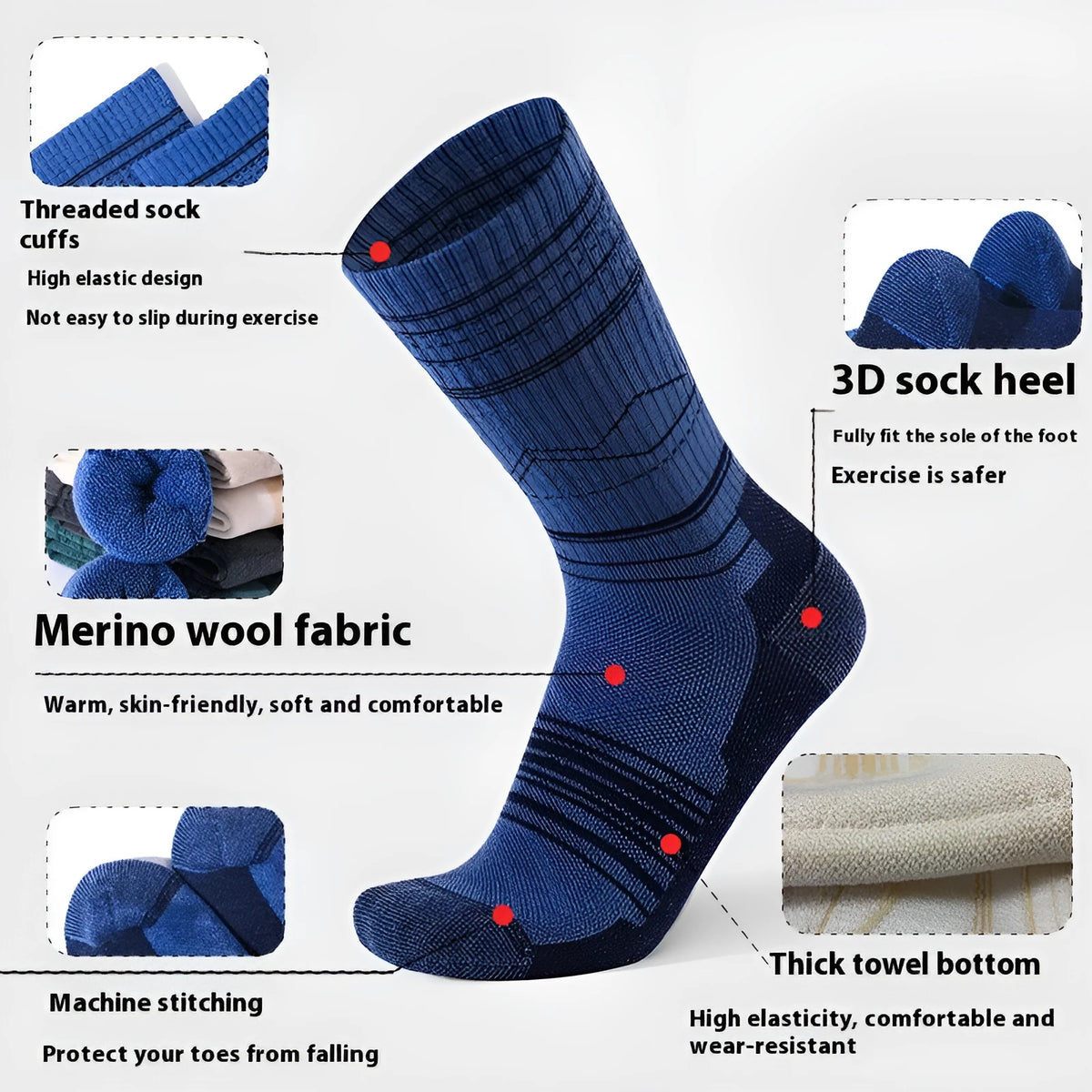 Wool knee-high sports socks for men and women in multiple colours with anti-slip and antibacterial features
