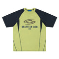 Men's blue hip hop letter print t-shirt with raglan sleeves on a hanger