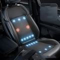 Car seat cooling pad with ventilation system in black colour featuring USB port and minimalist design