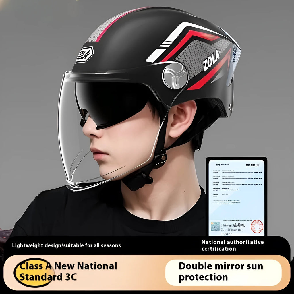 3C certified ABS half helmet for motorcycle sun protection in light brown double mirror colour.