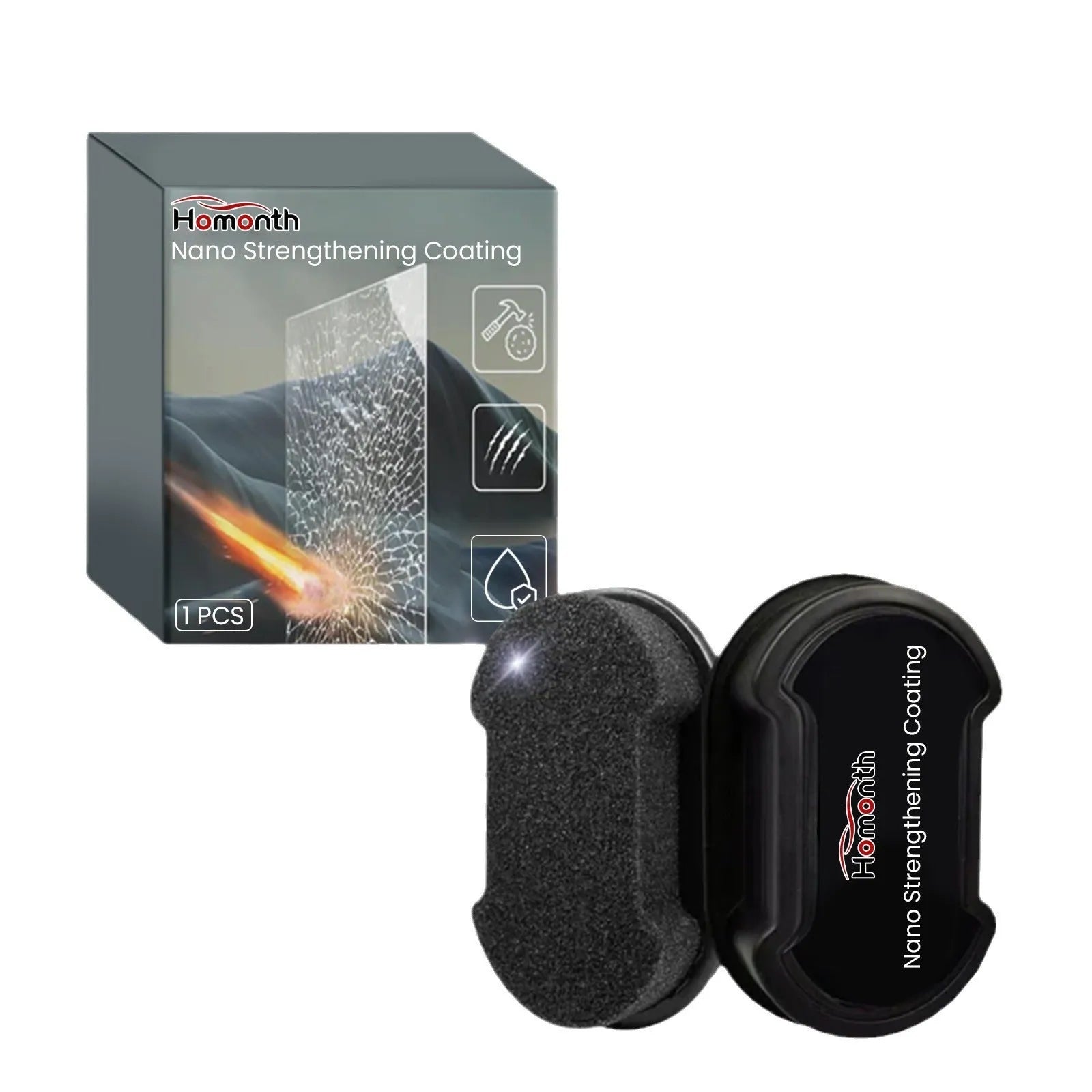 Single piece reinforced car cleaning sponge for windshields and hydrophobic glass.