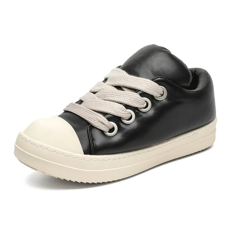 Men's black leather slip-on casual shoes with rubber sole and round toe