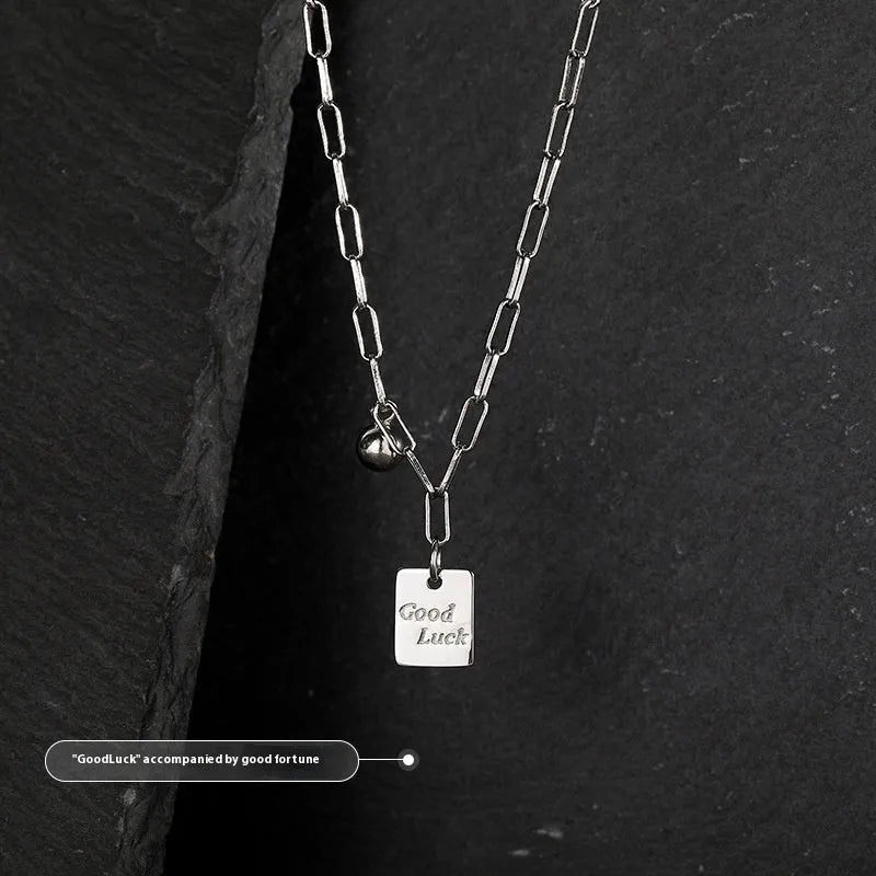 Good Lucky titanium steel necklace 18cm chain with alloy letter pendant in White K colour