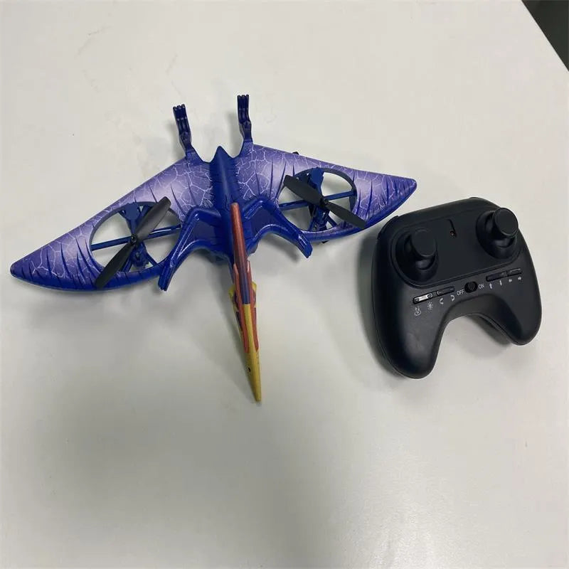 Remote control pterosaur quadcopter with night light, metal body, 30-50cm size, headless mode and hover.