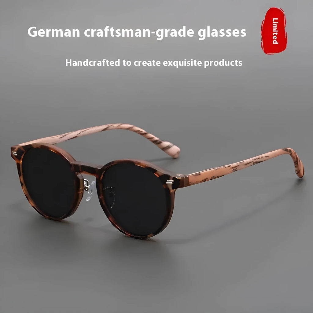 Retro frosted round rim sunglasses with UV protection in multiple colour options including leopard print frame
