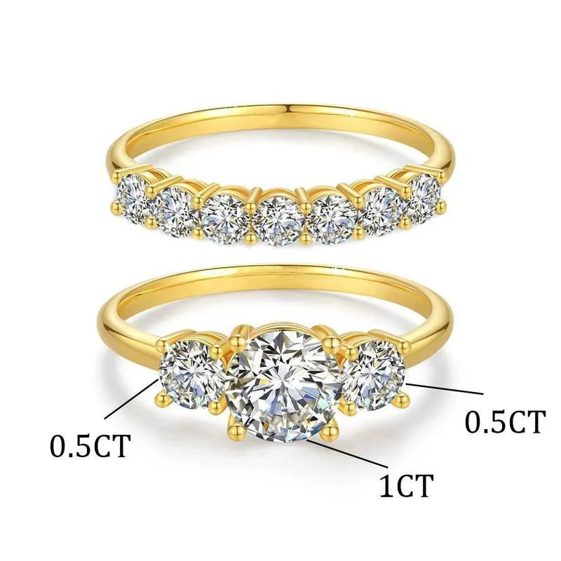 Silver moissanite women's ring with geometric starry sky band, 1ct to 4ct stone and US 5 to 12.5 sizes