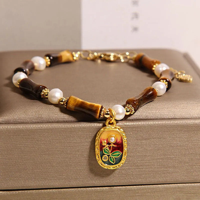 Glass bamboo women's bracelet in amber colour with polished finish