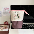 Korean-style collapsible pencil case in Oxford fabric measuring 17x14cm in brown colour