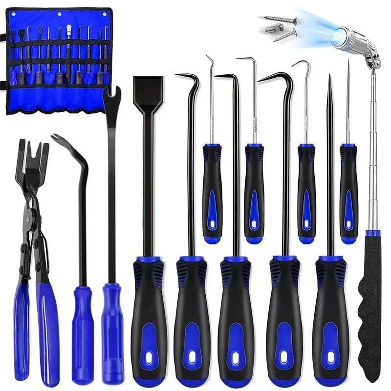 13-piece oil seal screwdriver hook set in blue with Oxford strap cloth bag for auto repair disassembly