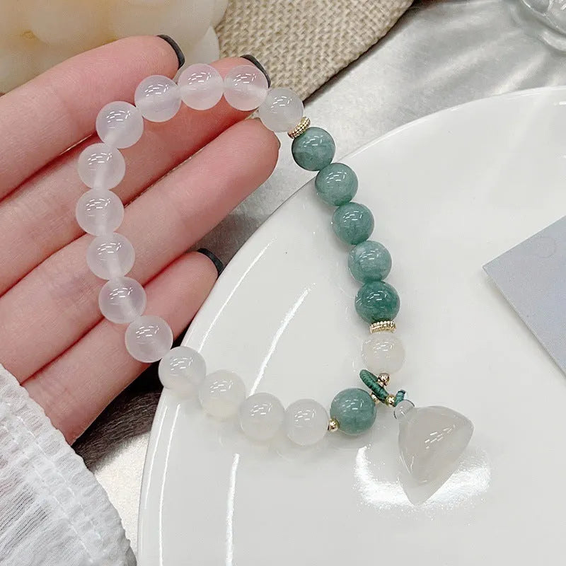 Women's retro Chinese style agate lotus seedpod bracelet with manual craftsmanship and Burma jade material