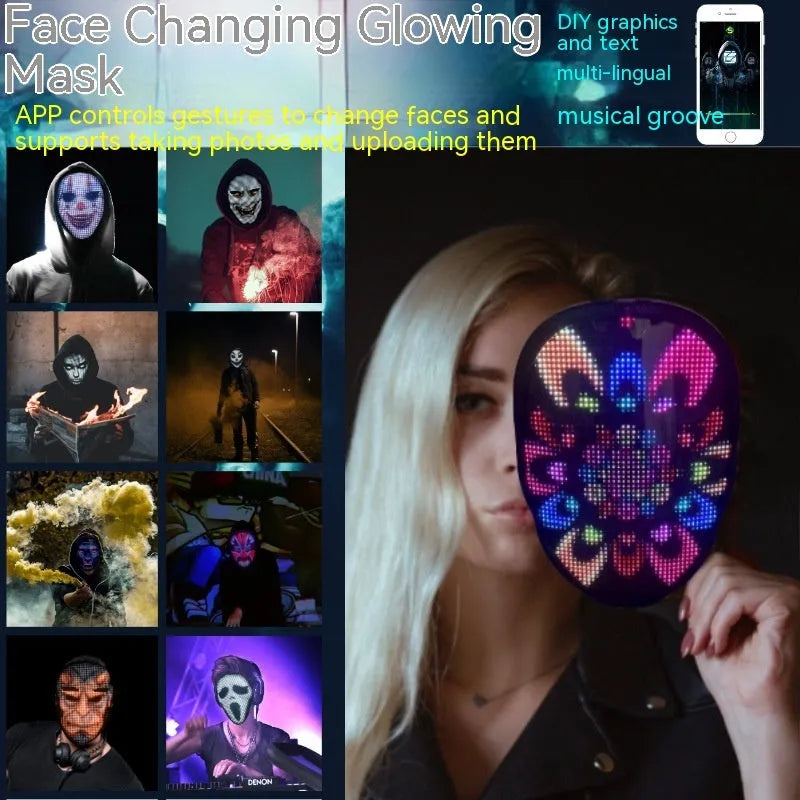 Avengers LED luminous face mask with electronic display showing gesture control sensor