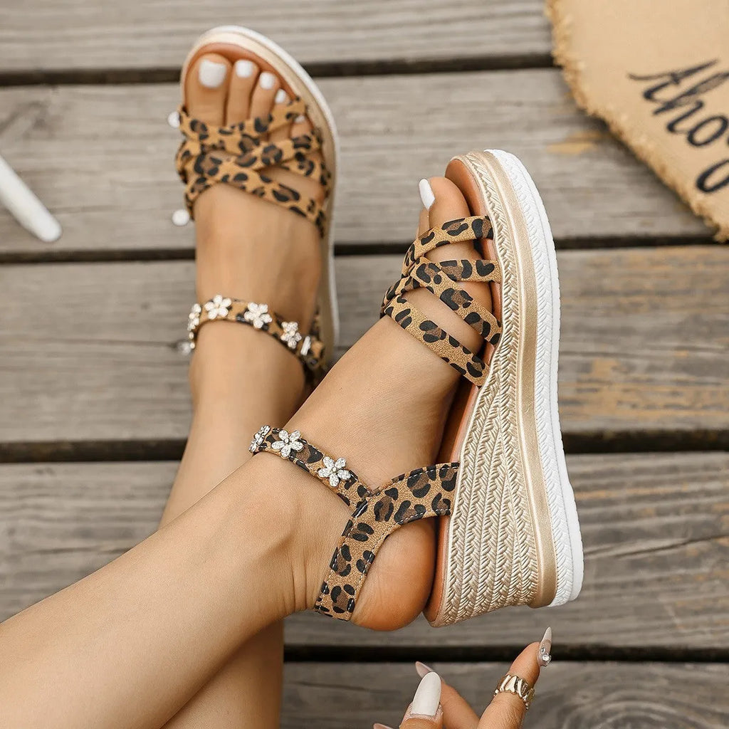 Light brown suede women's platform sandals with an ankle strap and buckle.