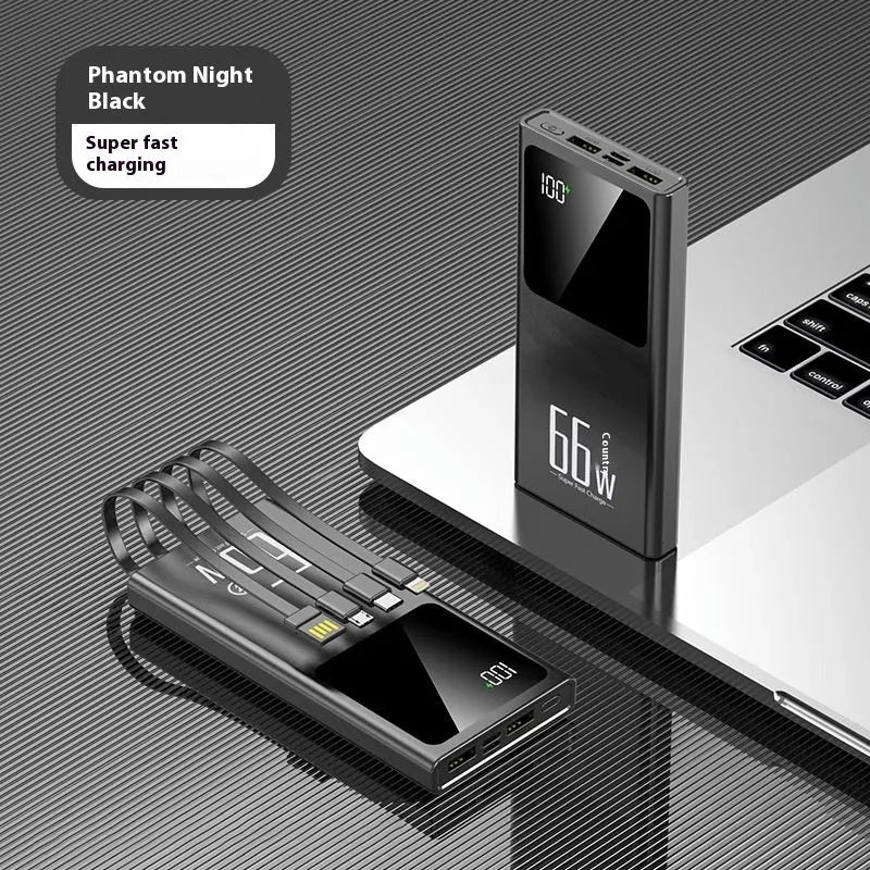 Ultra-thin portable power bank in plastic shell with fast charging, available in black, white, purple, blue, 10000-50000mAh