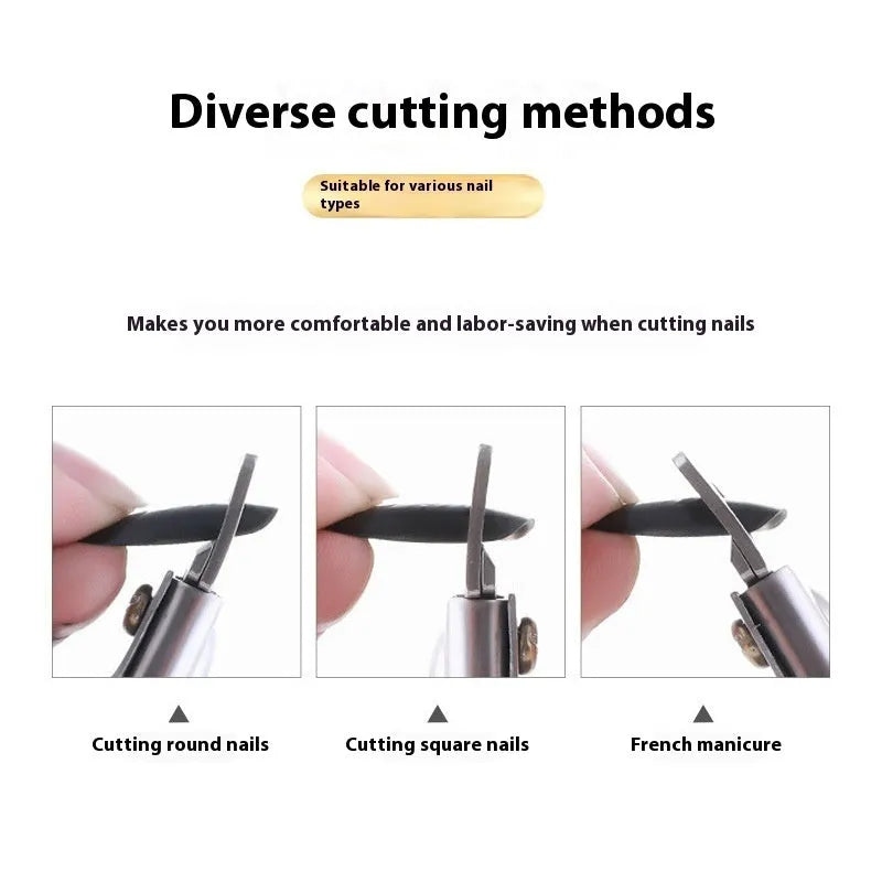 Stainless steel nail art scissors with curved French U-shaped blades shown in electrophoresis black finish.