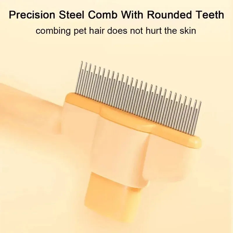 Green and yellow dog grooming brush with one-click hair removal and anti-mite function
