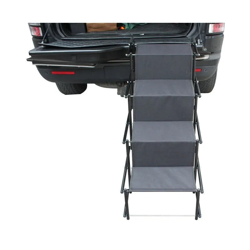 Folding stainless steel dog ladder for vehicle access showing black colour option