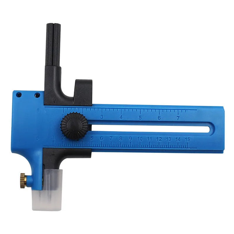Small circular rail knife with plastic body and metal accessories for paper, cloth, and model cutting in blue
