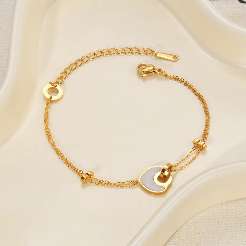 Women's stainless steel heart bracelet with double layers and electroplated resin finish