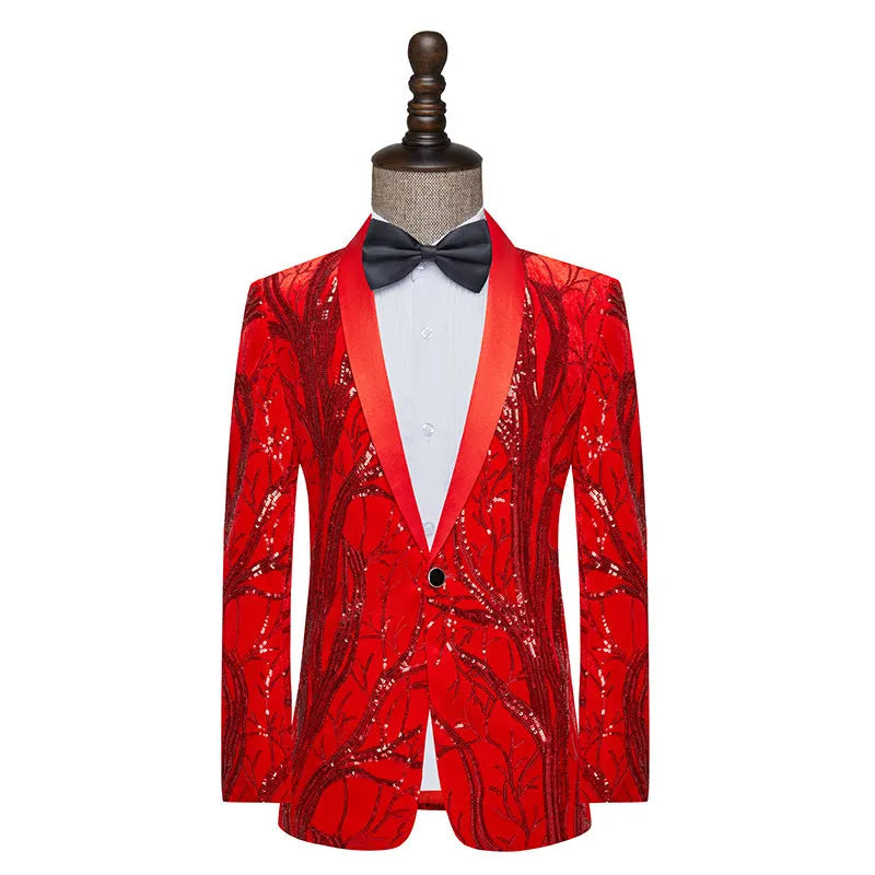Men's slim fit sequins jacket in black bonded lining for banquet events
