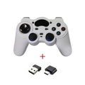 Multi-platform wireless gamepad controller in black, blue, grey, or red for Android TV, PC, and PS3.