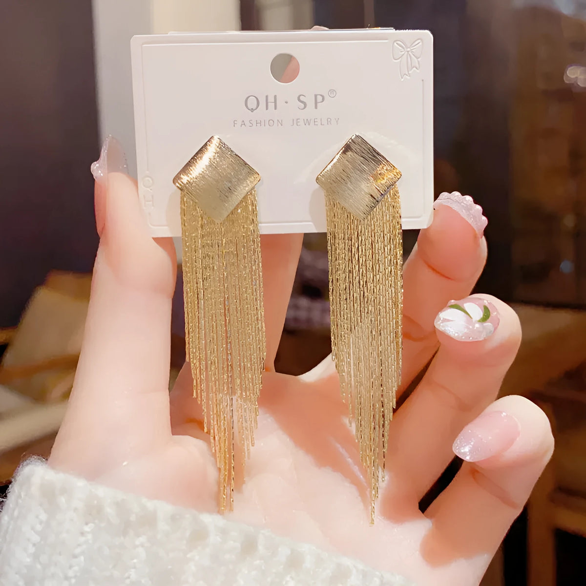 Copper geometric tassel earrings with real gold colour retention for women – simple style