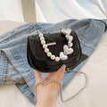 Women's laser pearl finish PU crossbody bag in horizontal square shape with single shoulder strap