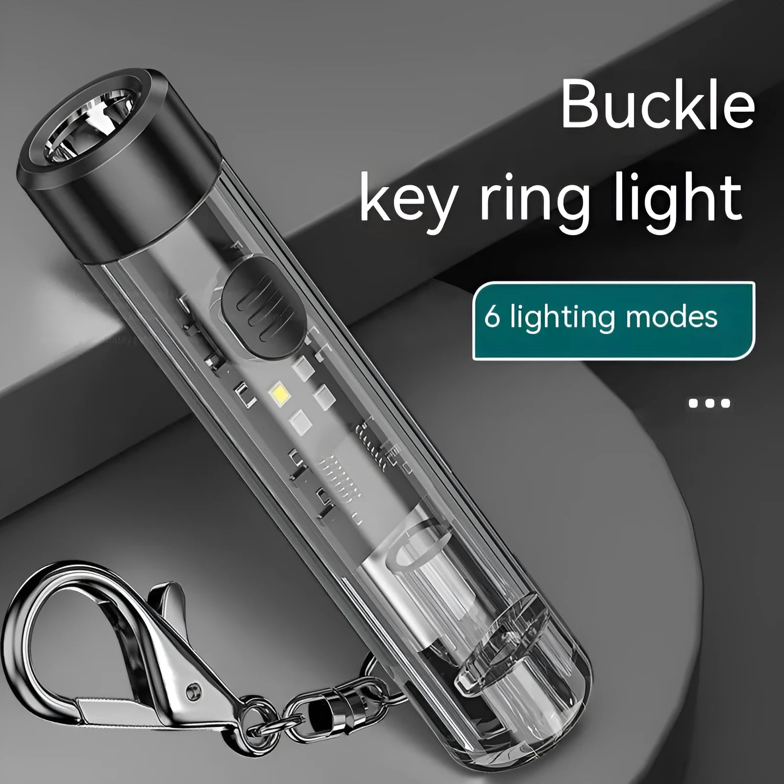 Black plastic USB rechargeable LED torch with built-in battery and charging cable