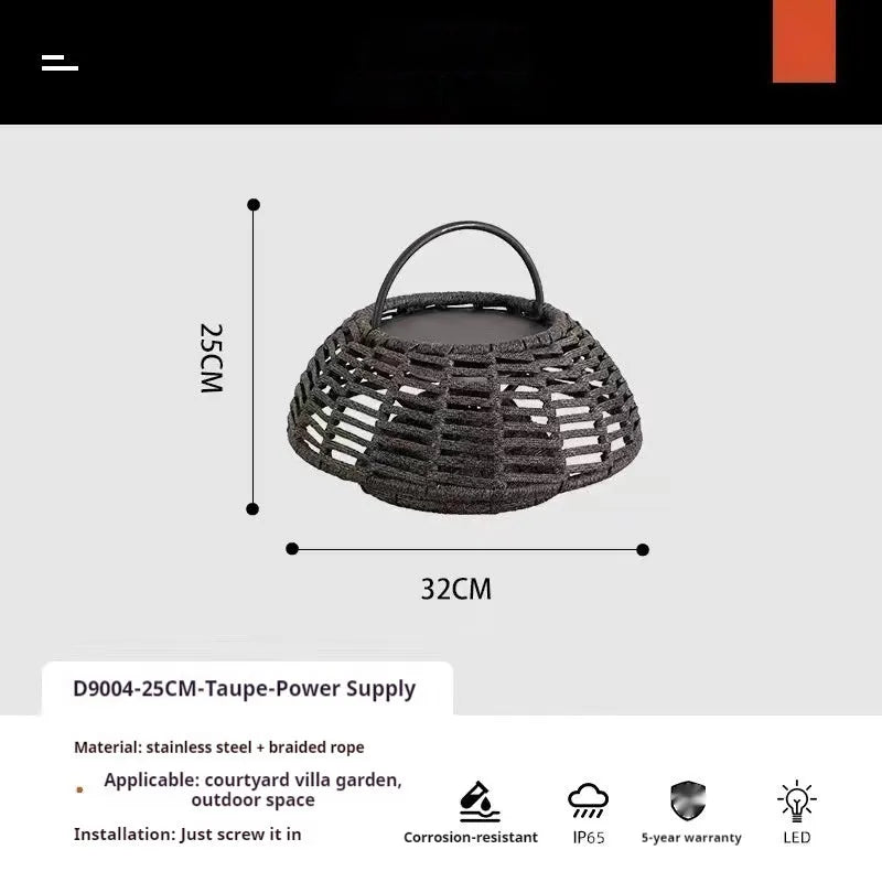 Outdoor chandelier garden lamp, 25cm stainless steel LED 5W IP65 plug-in, Rattan Colour or Taupe