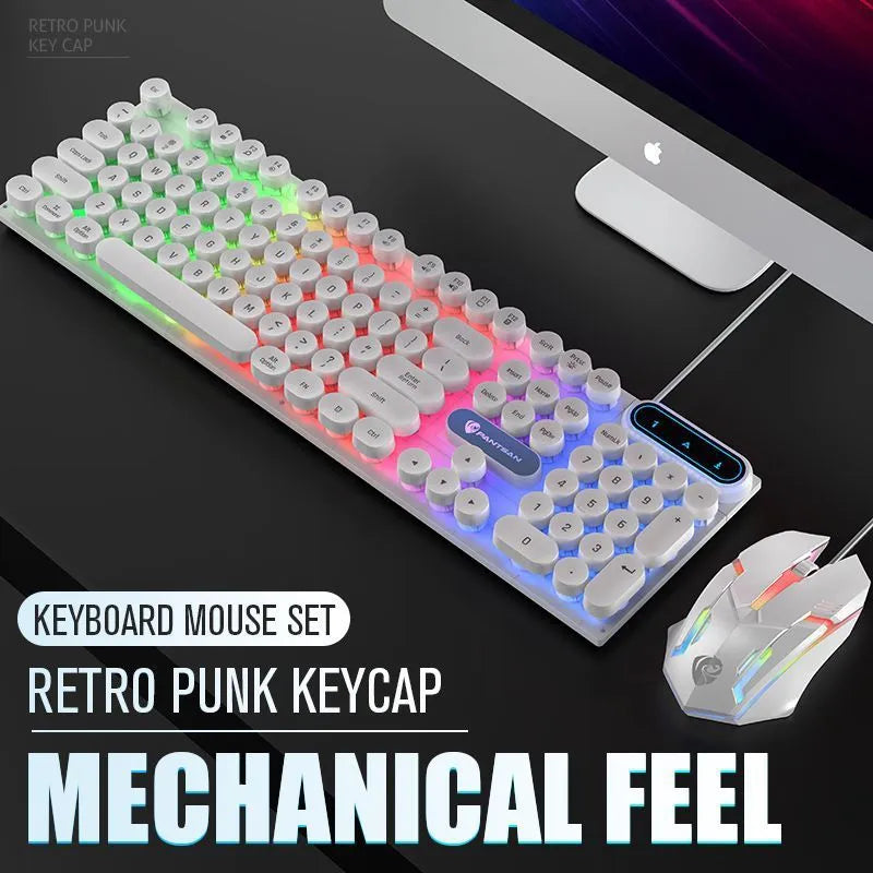 Wired USB keyboard and mouse set for desktop computer in white or black, silicone material, 1.5 line series cable