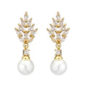 Geometric flower earrings with micro-inlaid zircon stones in gold, platinum and rose gold plating