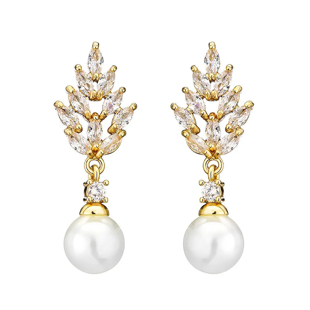 Geometric flower earrings with micro-inlaid zircon stones in gold, platinum and rose gold plating