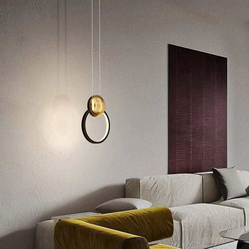 All copper moon shadow bedside chandelier with trichromatic LED, adjustable height, black finish