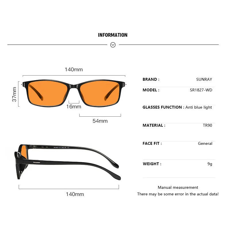 Orange anti-blue light glasses with full rim frame in four colour options C1 C2 C3 C4