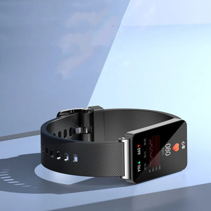 EP08 smart glucose bracelet in black gold silver colours with TPU strap and USB charger