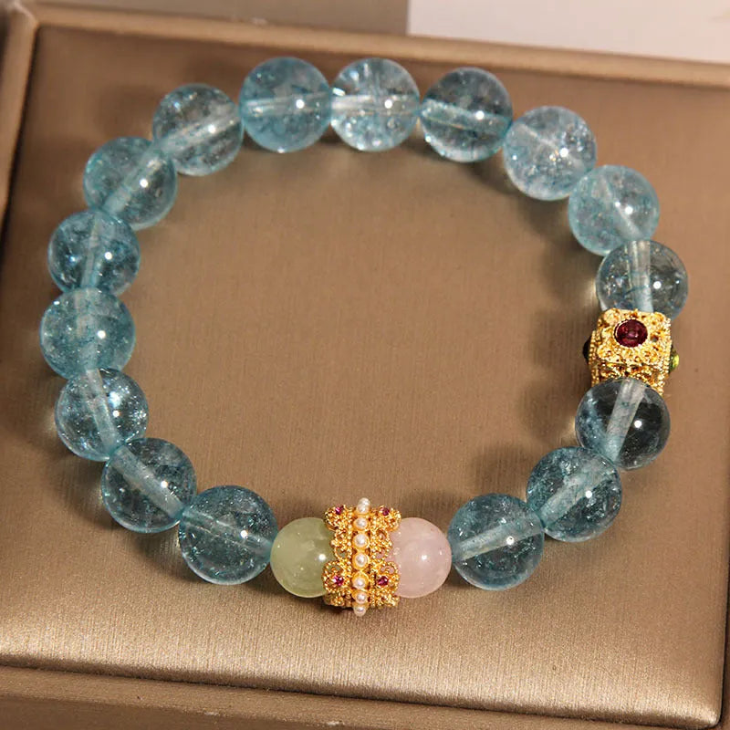 Blue crystal cube sugar colourful crystals bracelet with flexible ring design in Chinese style