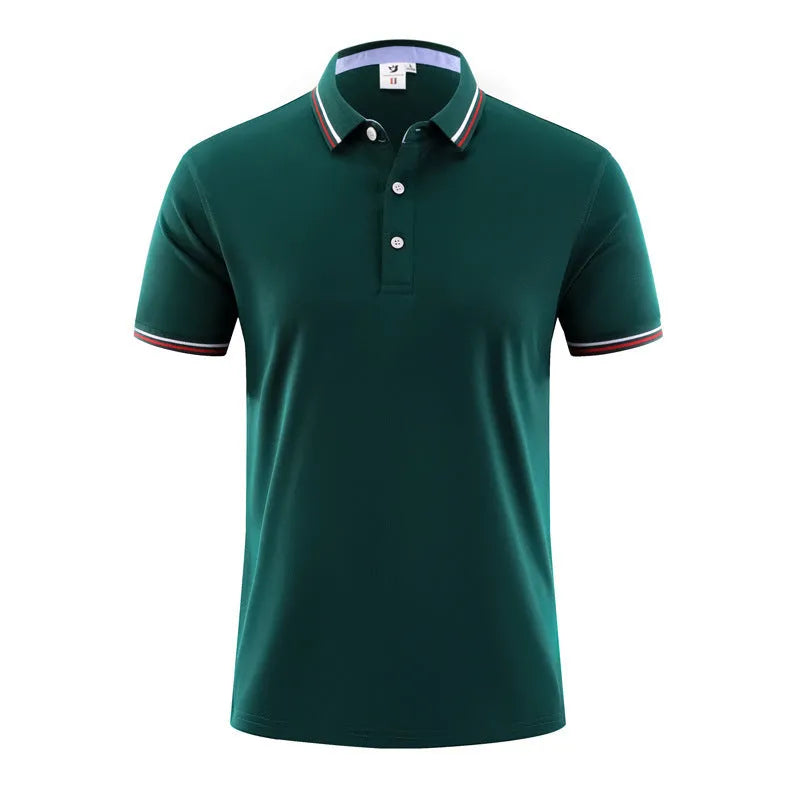 Short sleeve ice silk polo shirt with striped mosaic pattern in light business style, sizes S to 4XL