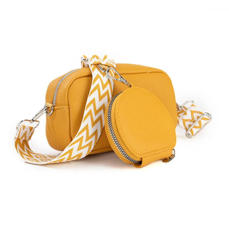 Women's soft PU crossbody bag in horizontal square shape with one shoulder strap, shown in available colour options