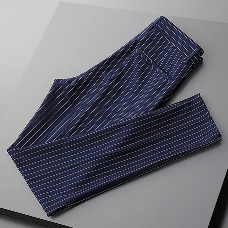 Men's loose striped suit pants in black and white cropped jeans and trousers styles