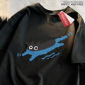 Women's plus size black short sleeve cotton T-shirt with cat print for swimming and casual wear.
