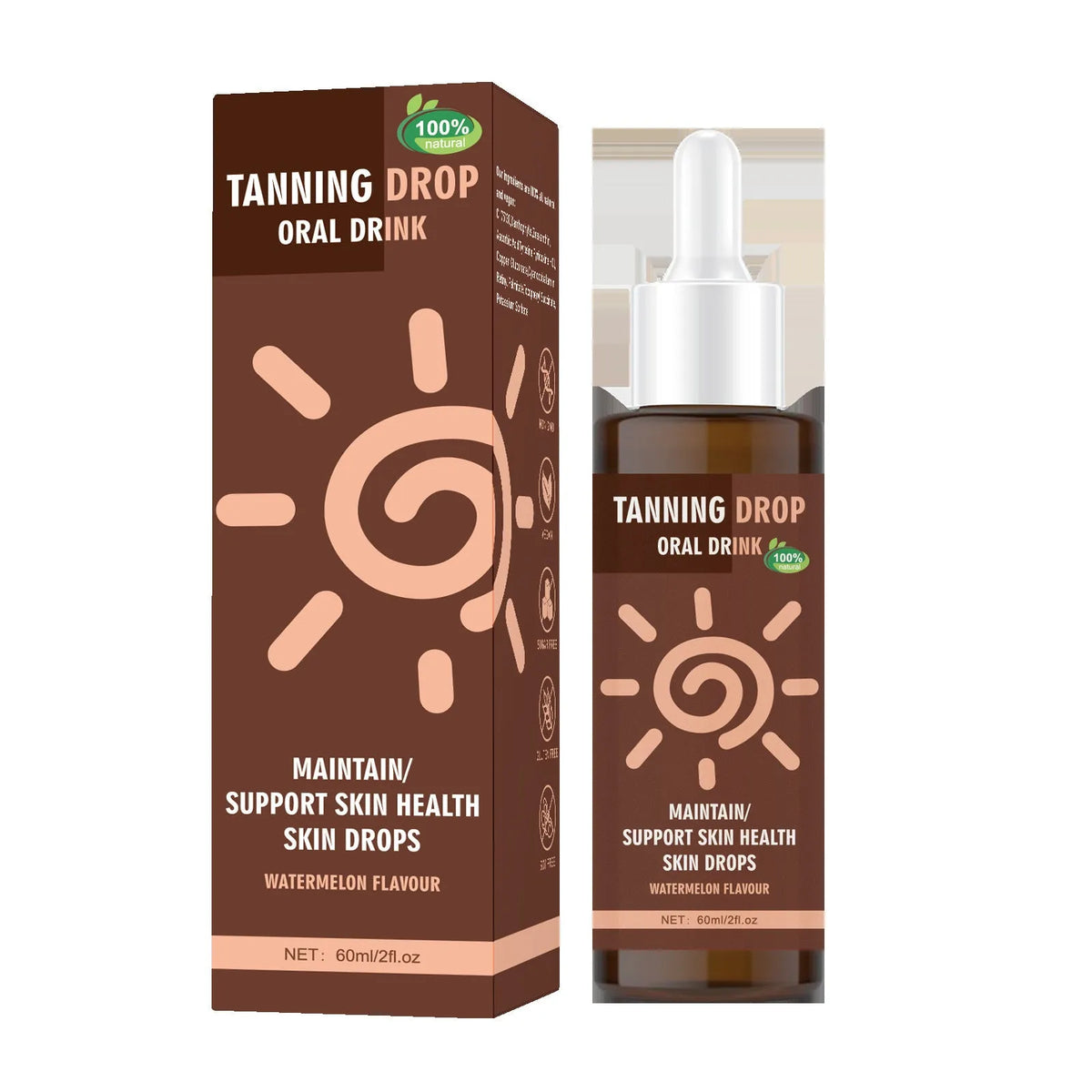 Tanning Drops 60ml bottle with bronze skin finish for face and body sunless tanning at home