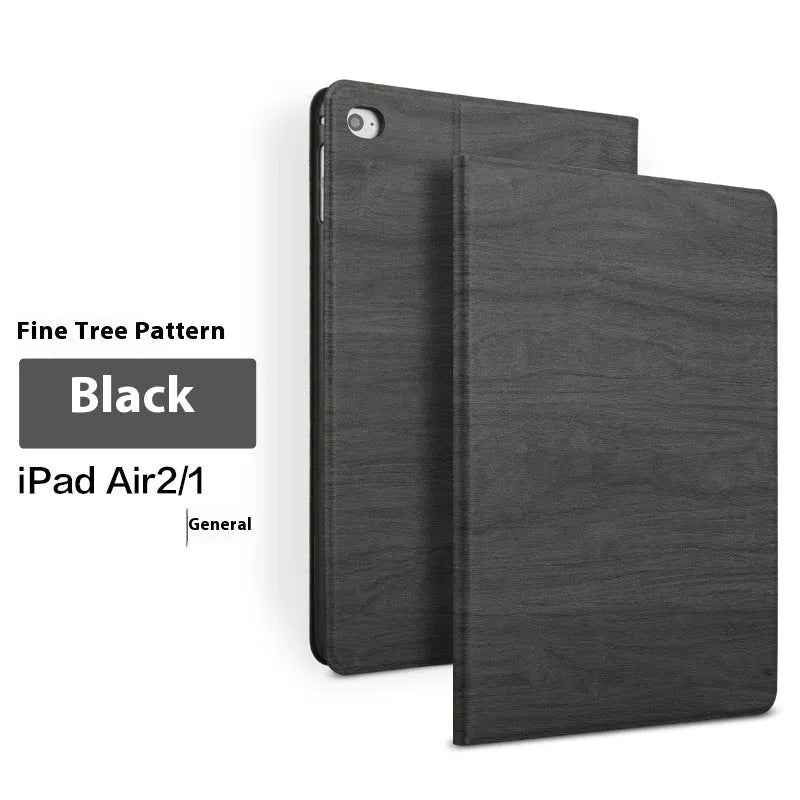 Imitation leather iPad protective case with built-in stand bracket in black and sapphire blue colours.