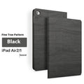 Imitation leather iPad protective case with built-in stand bracket in black and sapphire blue colours.