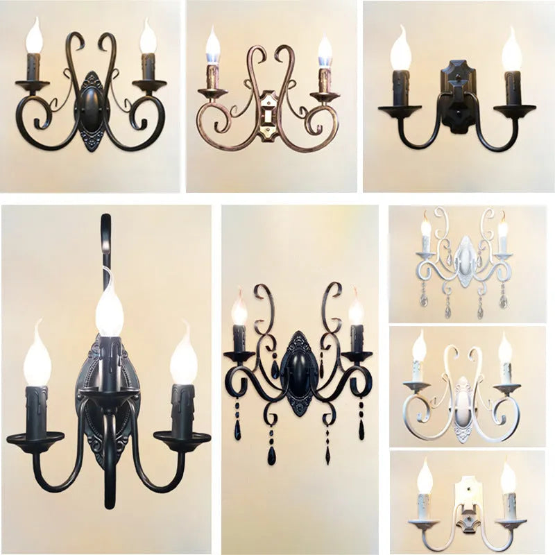 Black iron double-headed retro French wall lamp with European style