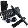 Black six-piece fitness foam massage roller stick, 33 cm long on a white background.