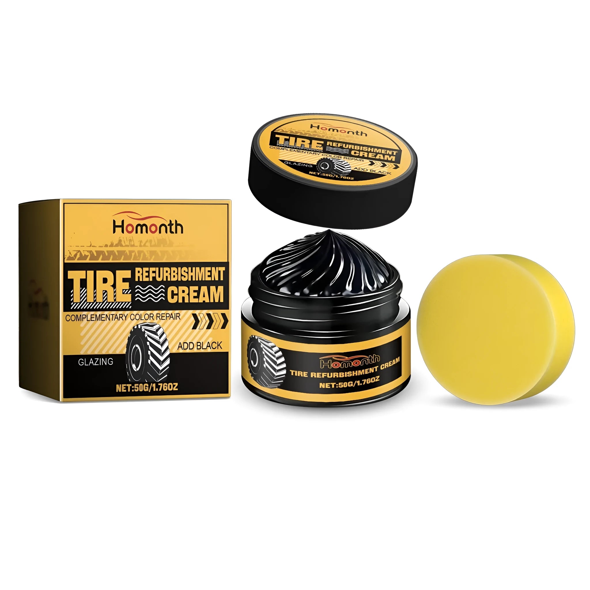 50g car tyre retreading paste with beeswax and sponge applicator in compact jar