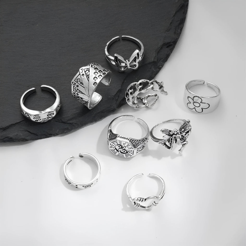 Butterfly and snake alloy ring set for women with retro geometric styling and multiple style options