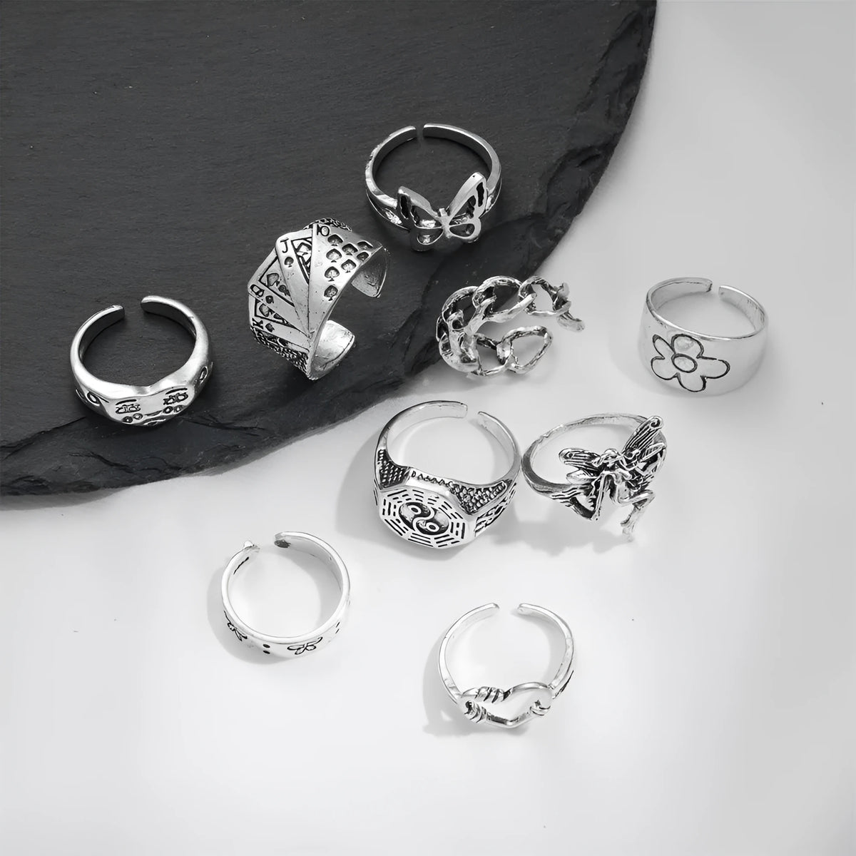 Butterfly and snake alloy ring set for women with retro geometric styling and multiple style options