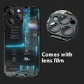 Black glass circuit board phone case with lens protector for iPhone models