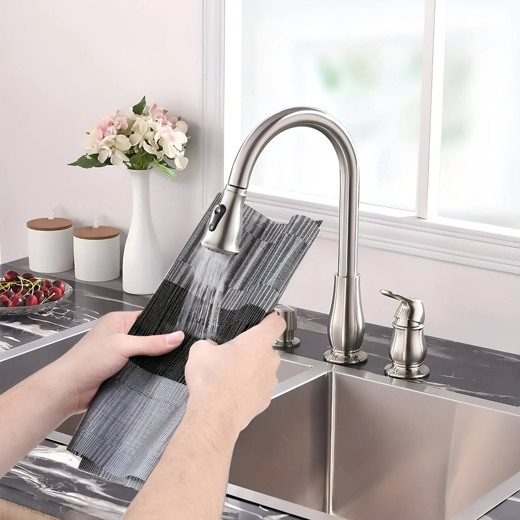 PVC non-slip kitchen placemat in gradient bamboo black colour, shown in 30x180cm size on a counter.