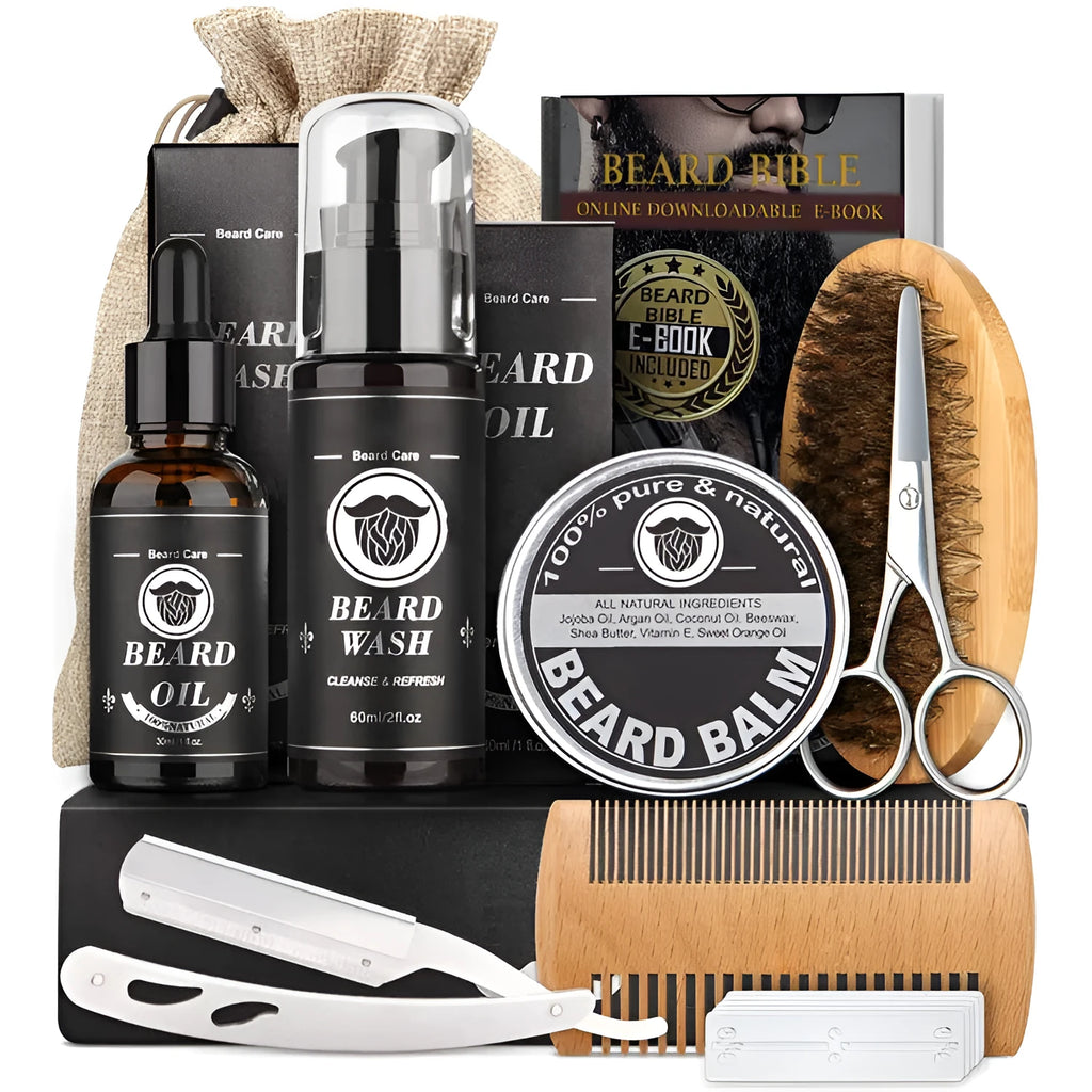 Men's beard grooming kit with beard roller, cleaning disinfectant and 30g moisturising product, colour Suit, style A